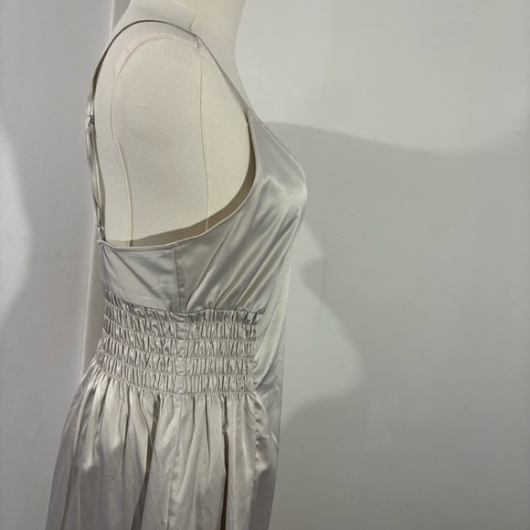 ZARA Ivory Maxi Dress Elastic Waist Shiny Sz S Silky Bridal Wedding Party - Picture 4 of 12